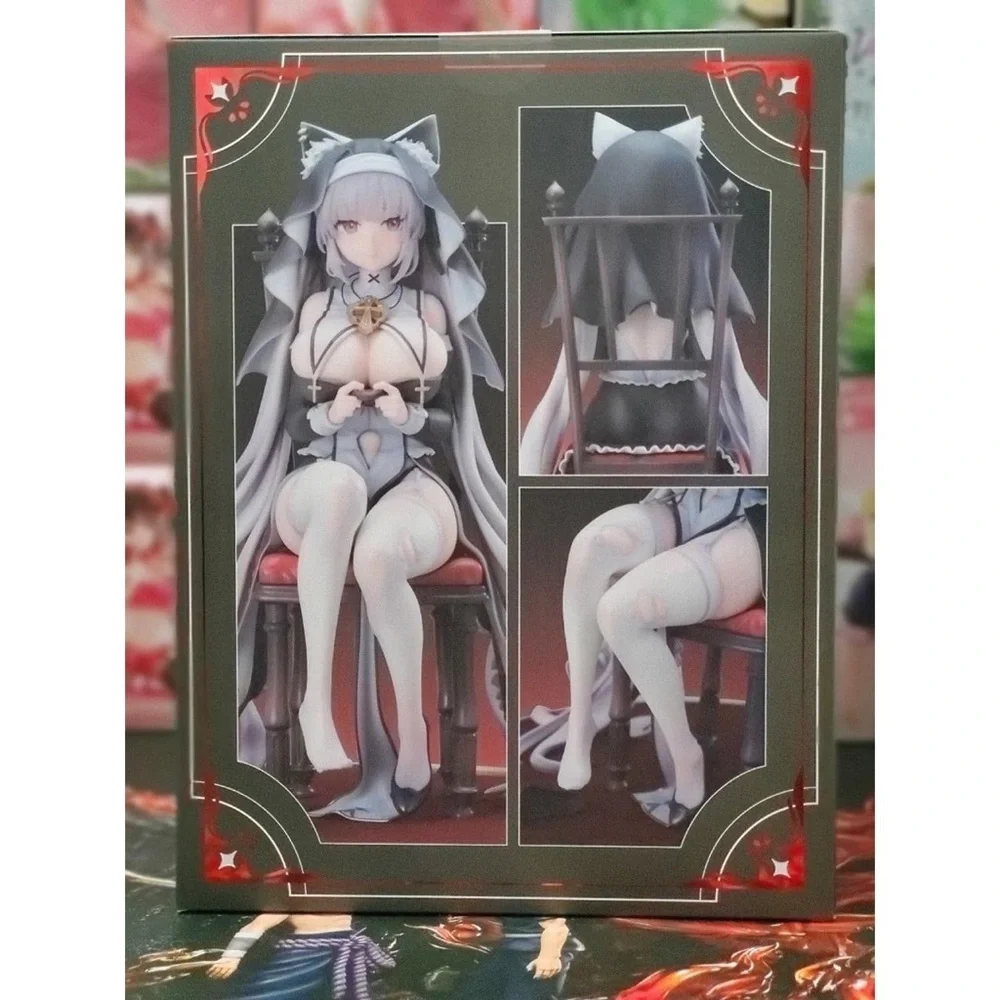 Lavender-Haired Catgirl Figure Seated on Red Velvet Chair